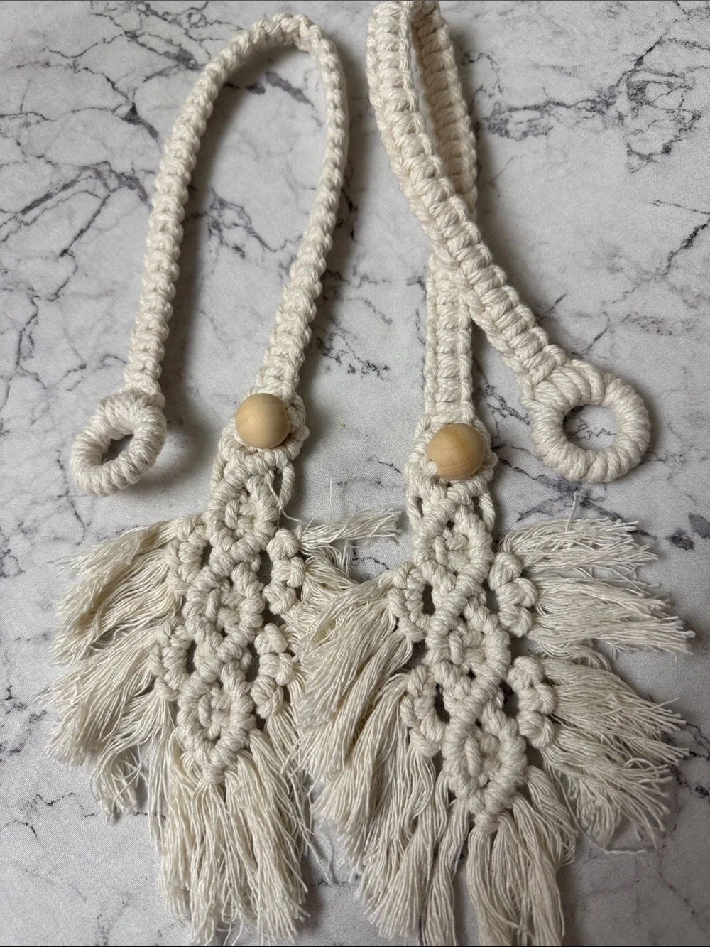 Handmade Macramé Tassel Curtain Tie Backs in Cream